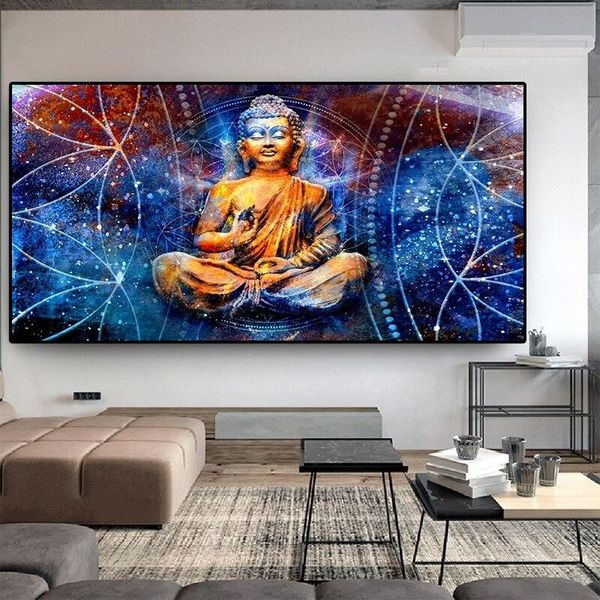 

modern abstract psychedelic zen lord buddha canvas painting religious posters & prints wall art murals for living room home decoration
