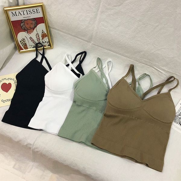 

gzu1p new v8 beauty seamless chest-wrapped underwear with no steel ring thickened chest pad cross-shaped underwear vest short vest for, White