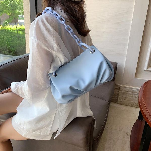 

acrylic chain design small pu leather cloud bags for women 2020 solid shoulder purses and handbags travel armpit hand bag sac