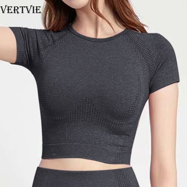

vertvie твердая бесшовная йога рубашка фитнесс с коротким рукавом crop top workout tops gym спортивная бег exposed navel футболки, White;red