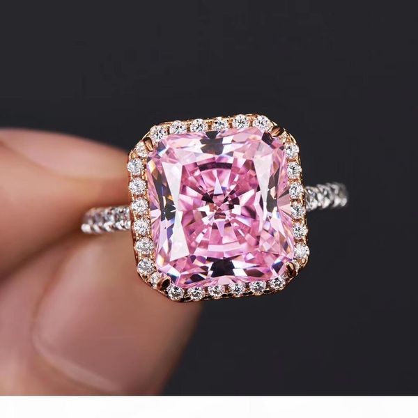 

s925 sterling silver luxurious pink square 5oct size large square diamond decorate charm ring jewelry christmas day jewelry ps6425