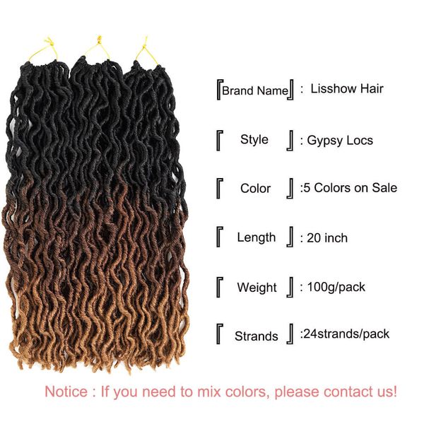 Alta Qualidade Onda Locais Trança Sintética Extensão de Cabelo Ombre Faux Encaracolado 20inch 24roots Macio Crochet Tranças Dread Bohemian Gypsy Locs Hair Extensões