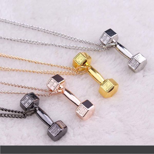 

punk homme domineering fitness dumbbell pendant necklaces for male women couple jewelry statement pendant necklaces, Silver