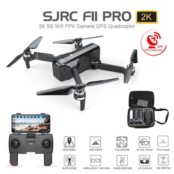 

sjrc f11 pro 5g wifi fpv gps brushless quadcopter 25 minutes flight time rc drone 1080p/2k hd camera with storage bag