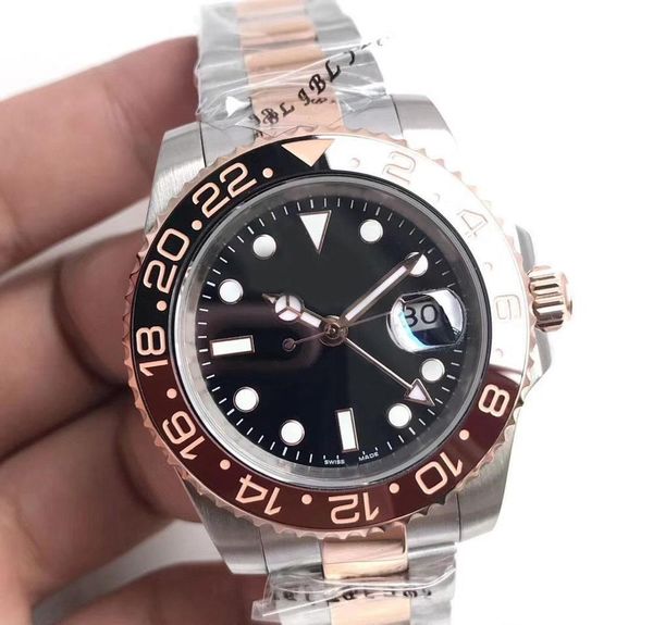 

2020 new men's watch gmtii m126711chnr-0002 rotatable ceramic bezel 40mm black dial automatic movement original wristwatch, Slivery;brown