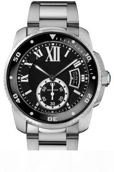 

mens sports watch car calibre de w7100057 black 42mm sapphire dial 8215 automatic stainless steel strap mens luminous date wristwatch, Slivery;brown