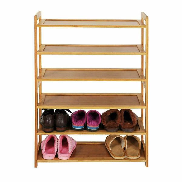 

6 tiers natural bamboo shoe rack storage organizer breathable entry shoe shelf