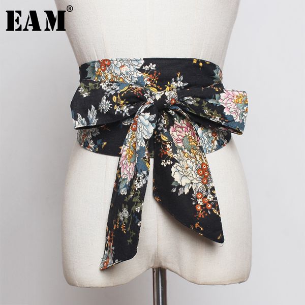 

eam] multicolor pattern print wide vintage bow belt personality women new fashion tide all-match spring autumn 2020 1a251, Black;brown