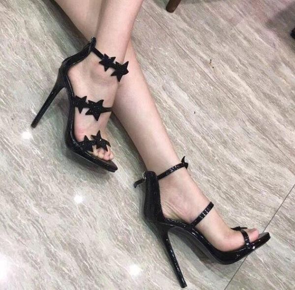 

real p luxura genuine leather fashion women black star strass strappy platform high heels sandals shoes 12cm