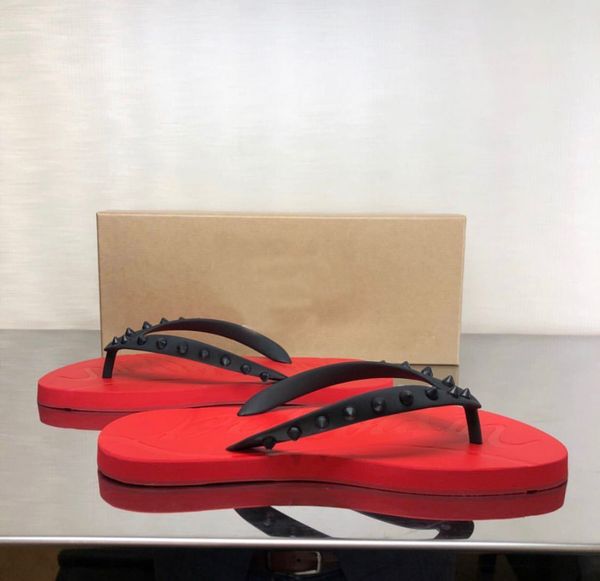 

fashion summer boy's beach sandals slides flats spikes red bottom loubis flip flat men's flip flops slipper r outdoor men slides, Black