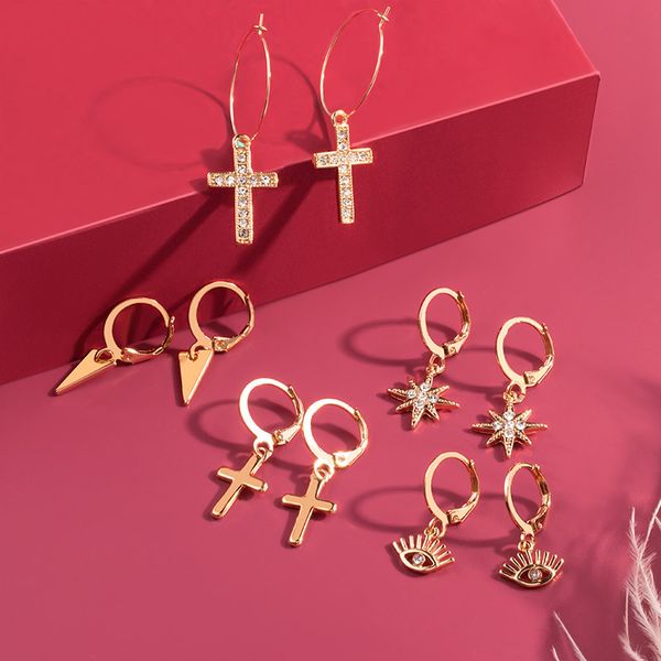 

vintage gold cross drop earrings men and women 2020 new trend small long dangle ear earrings crystal metal party earring jewelry, Golden