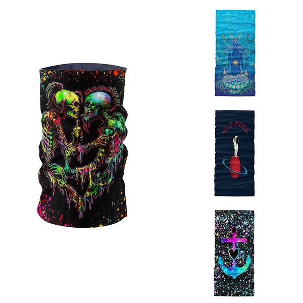 

novel skull starry sky pattern 3d printed women headscarf summer neck gaiter magic sports square handkerchief tube mask, Blue;gray