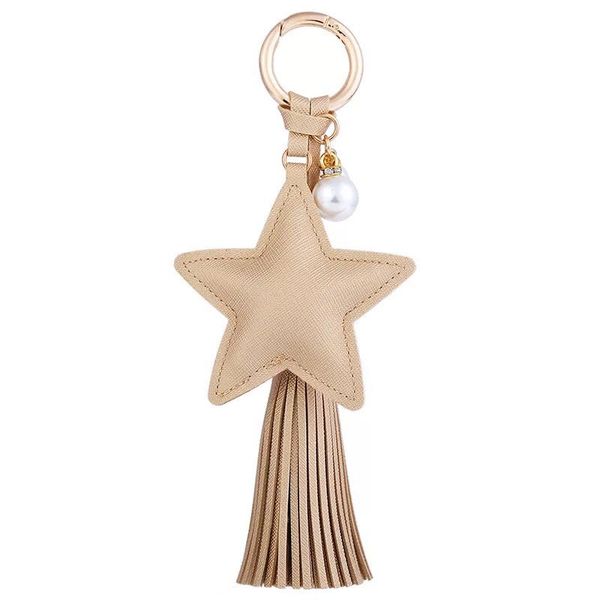 

creative pu leather tassel key ring cute bag pendant leather five-pointed star car key chains fashion charm keychain, Silver