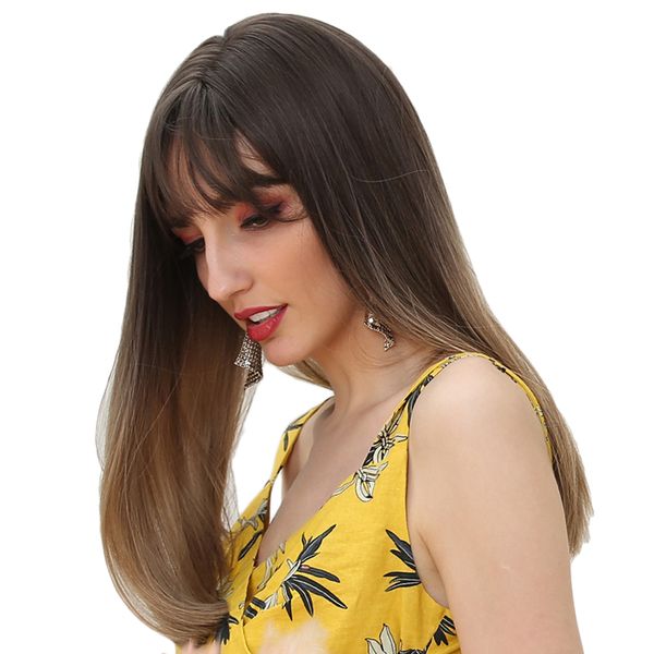 

20\" fashion women natural long straight synthetic hair full wig black brown