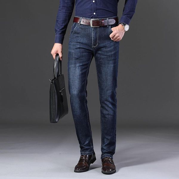 

men's straight jeans distressed denim pants biker ripped jeans winter denim trousers, Blue