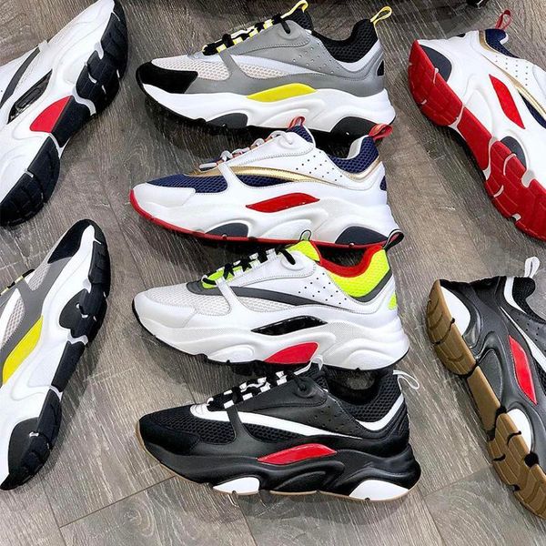 

new homme b22 sneakers mens platform shoes technical mesh and calfskin thick 27 color rubber heel trainers women running shoes with box, Black