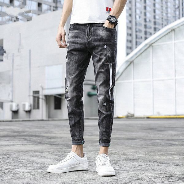 

new fashion men black jeans skinny ripped stretch slim west hip hop swag denim motorcycle biker pants jogger ~~sd65, Blue