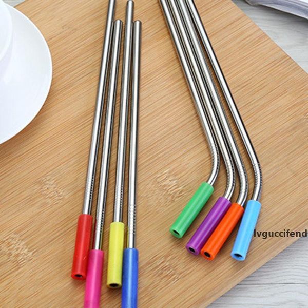

silicone head straw set anti-tooth collision cycle food grade stainless steel environmental protection straw 215*6 elbow single 57