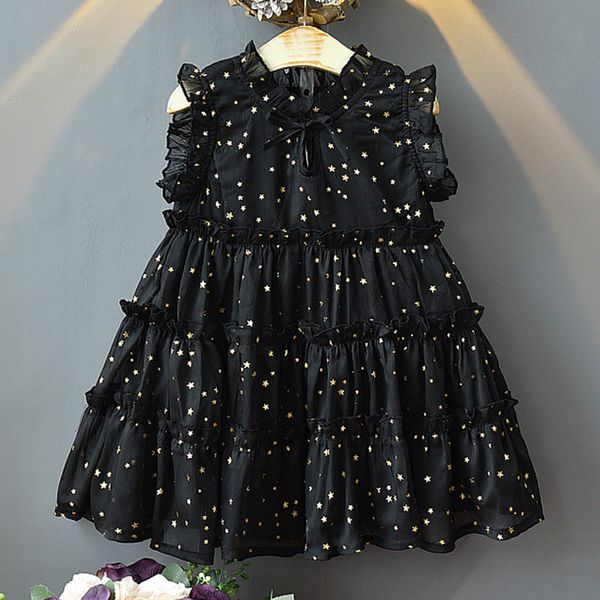 

девочки платье 2020 лето нового детская одежды девочка пятиконечная звезда позолоченного иностранных газ деревянная уха принцесса платье без, Red;yellow