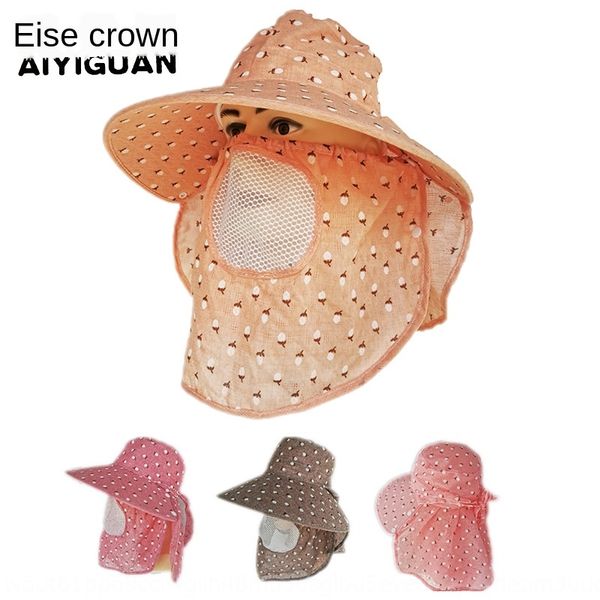 

new cotton and linen tea picking cap summer women's big eaves cotton and linen shawl shawl breathable net sun hat outdoor sun hat, Blue;gray