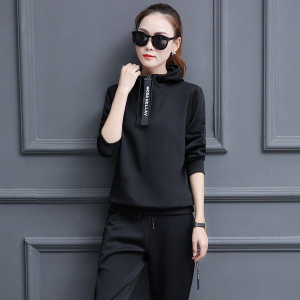 

2020 new autumn winter women's suit casual two piece set sportswear long sleeve hoodie + pants plus size 3xl female y153, Gray