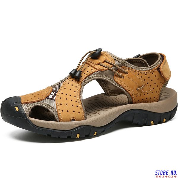 

genuine leather hiking sandals man outdoor mountain climbing trekking sport sneakers men anti-skid breathable aqua water sandals, Black