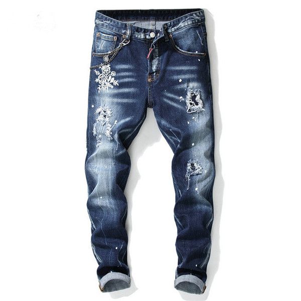 

2020 моды европейских и американских осенние мужские джинсы новые рваные джинсы мужские тощий лучший вариант, Blue
