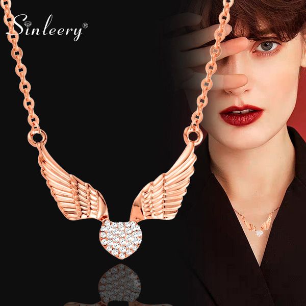 

sinleery fashion angel wing crystal heart necklace women rose gold silver color chain jewelry for family friends gifts xl530 ssc