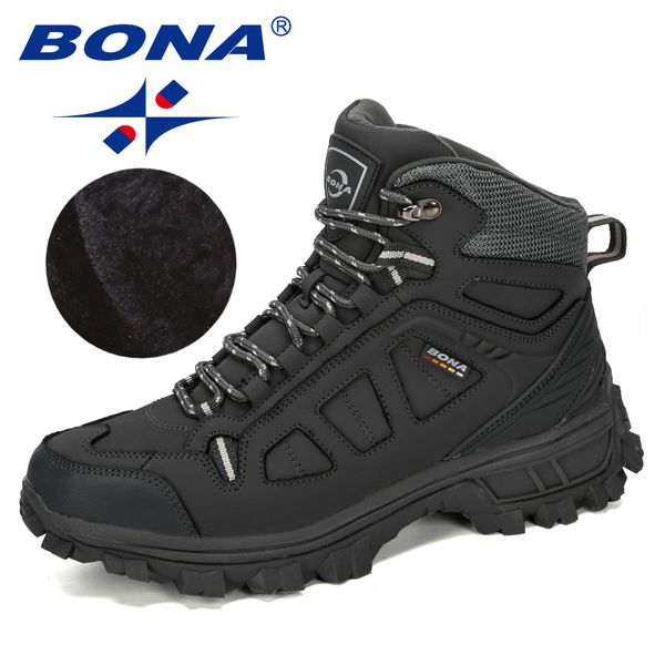 

bona 2020 new designers cow split warm boots men fashion high sneakers male winter botas hombre boots snow shoes comfortable, Black