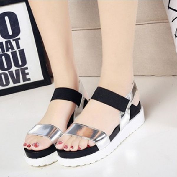 

sandals women summer shoes pu peep-toe flat shoes roman sandals ladies flip flops sandal footwear, Black