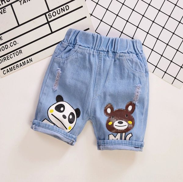 

summer 2020 new korean denim shorts fashionable bear jeans shorts panty printed men's children's denim pants children's pants, Blue