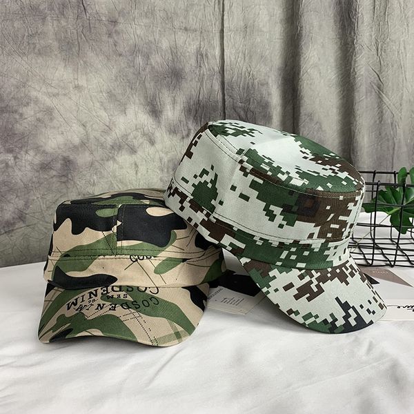

new hat men's polyester outdoor camouflage sunscreen flat cap flat cap simple sunscreen hat camouflagecap, Blue;gray