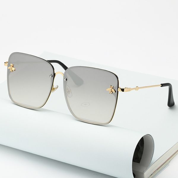 

2020 new fashion lady oversize rimless square bee sunglasses women men small bee glasses gradient sun glasses female uv400, Blue