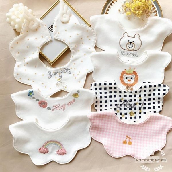 

ins korean style baby towel cotton bib petals 360 round rotating baby saliva towel flower shape bib