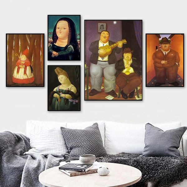 

Nordic Funny Art Mona Lisa Canvas Paintings By Fernando Botero Famous Wall Art Pictures for Living Room Home Decor (No Frame)