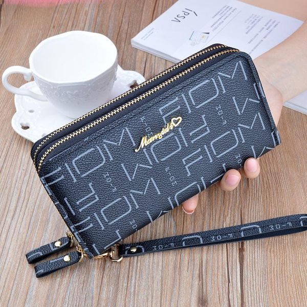 

wholesale black key wallet new hand wallet lady long double zipper korean fashion letter large capacity double wallet