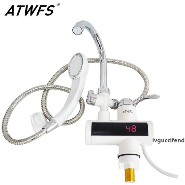 

atwfs fast heater instant tankless water heater shower faucet electric water heating kitchen heated tap temperature display t200423
