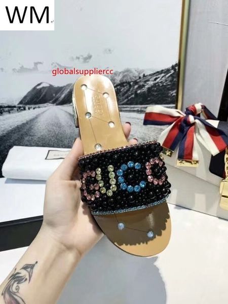 

fashion summer beaded sandals casual handmade walking tennis sandals slippers mules slides thongs, Black;green