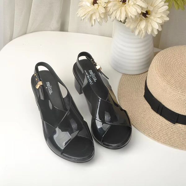 

melissa sandals 2020 women jelly shoes women sandals summer fashion peep toe casual slippers thick heel shoes cs02, Black
