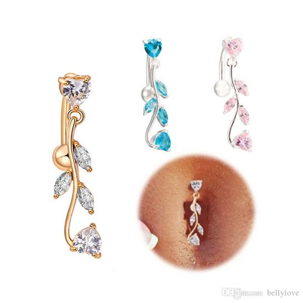 

18k yellow/white gold plated cubic zirconia cz heart leaf navel belly button ring piercing body jewelry for women gift, Silver