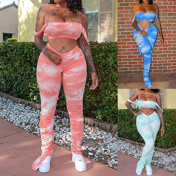 

dihope slip strap tie dye bodycon women matching sets club fashion skinny 2 piece outfits crop and stacked pants set, White