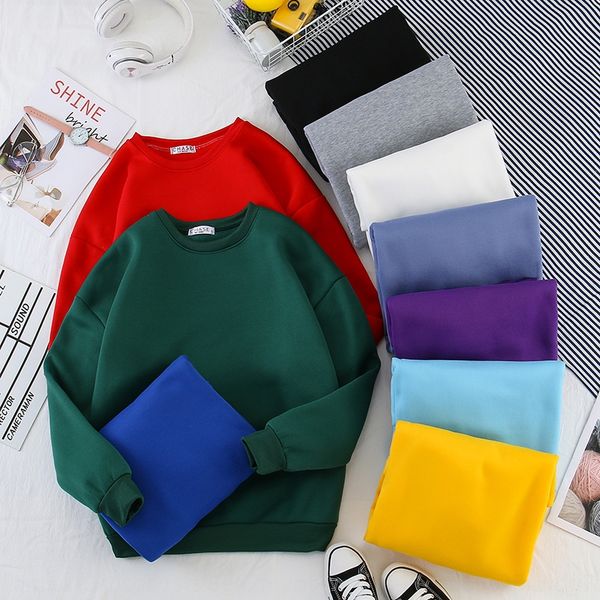 

1hjzm w18 couple and female students round neck fleece warm warm pullover sweater pullover solid color 10 color small sweater fashionable li, Black