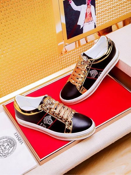 

2020x luxury custom medusa printed low-lace-up casual sports shoes, high-end fashion wild men's shoes, size: 38-451, Black