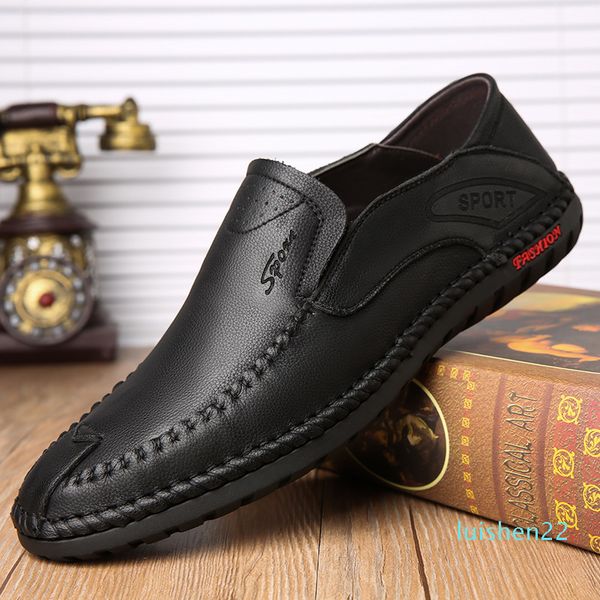 

2020 new men's leather casual shoes autumn winter genuine leather men loafers male flats shoes loafers handmade l22, Red;white