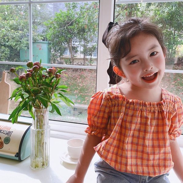 

mai tianji t- shirt 20 new korean style girls plaid small flying sleeve shirt short-sleeved beef tendon one-line collar t-shirt, White;black
