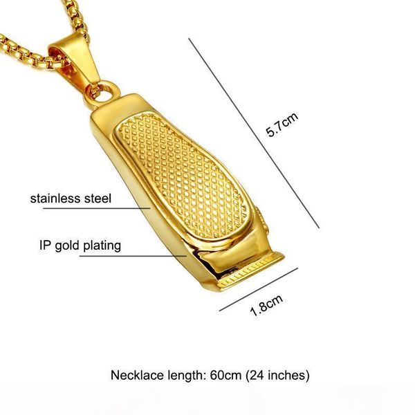 

e cool hip hop haircut machine barber necklace gold color 316l stainless steel chain pendants necklaces for men charm jewelry, Silver