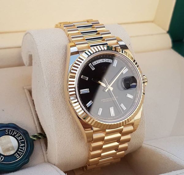 

dropshiping luxury 5 style luxury men's watches daydate automatic mechanical movement round dial gold stainless steel strap designer wa, Slivery;brown