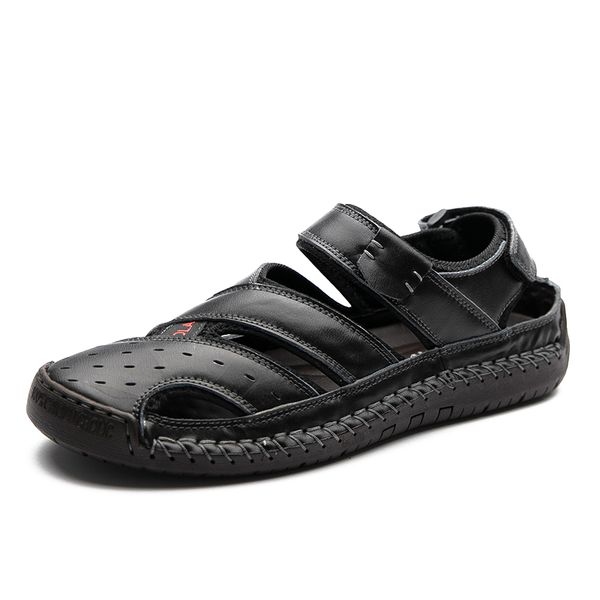 

new men's sandals summer comfortable casual shoes genuine leather sandals handmade mens shoes outdoor male beach sneakers 38-48, Black