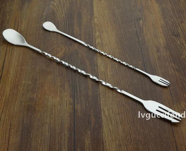 

stainless steel cocktail mixing spoon spiral pattern bar cocktail shaker spoon with fork