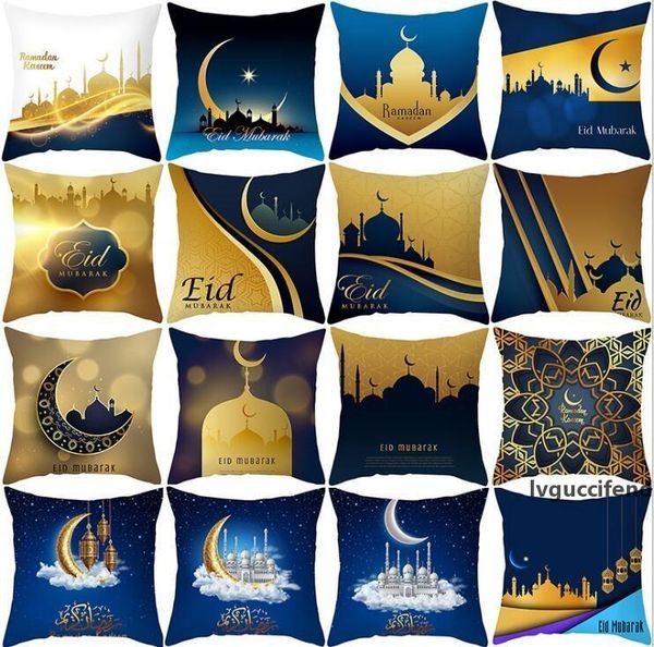 

blue gold eid mubarak pillowcase 45*45cm throw cushion pillow cover happy muharram festival decoration for home decor personal customized
